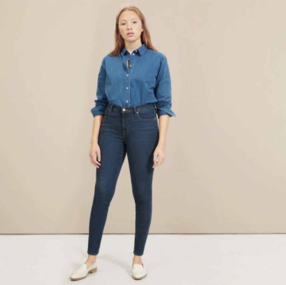 Everlane Authentic Stretch Mid-Rise Skinny, Dark Blue Wash, Size 26 Regular